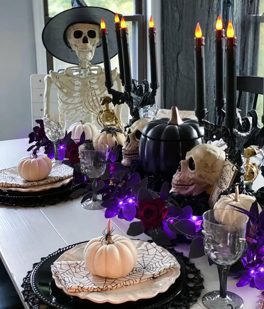 guirlande lumineuse halloween violet fleurs artificielles feuilles adaptateurs électriques led 1000cm festive jardin