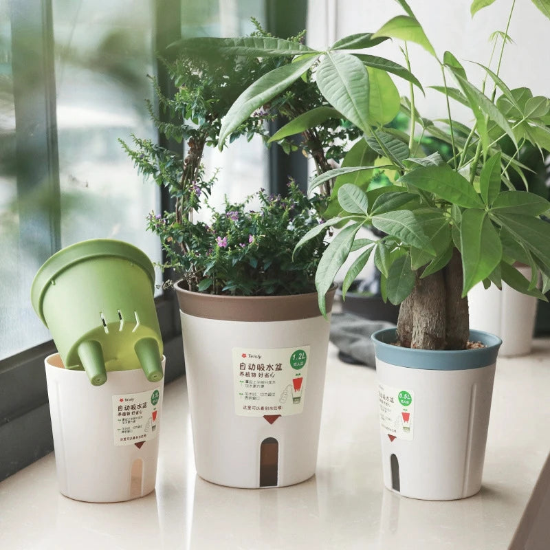 pot plante auto arrosant moderne hydroponique double couche drainage self wateringintérieur beige vertclair simple