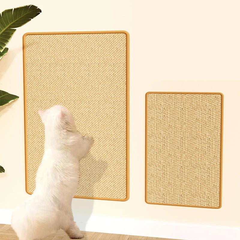 tapis griffoir sisal chat moderne adhésif velcro coussin gris protection sol jouet plumeau billes