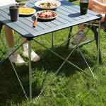 table pliante extérieure moderne gris métallisé pieds pliants sac rangement patio jardin