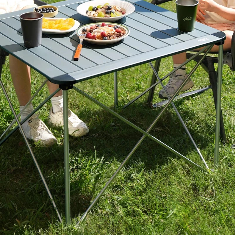 table pliante extérieure moderne gris métallisé pieds pliants sac rangement patio jardin