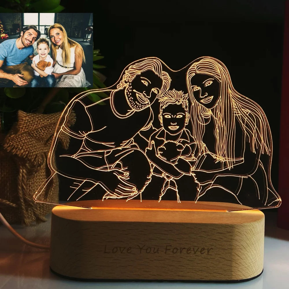 Détail gravure photo sur lampe 3D