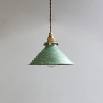 lampe suspendue industrielle vintage métal vert bleu gris finement oxydée éclairage salon chambre
