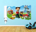 sticker mural 3d pat'patrouille multicolore enfants chambre salon décoration effets 3d adhésif chambre fête
