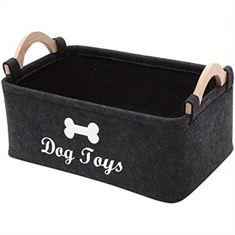 panier rangement jouets chien noir os imprimé moderne poignées bois organisation pratique durable