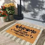 tapis d'entrée antidérapant marron clair imprimé welcome empreintes chien résistant moderne sol