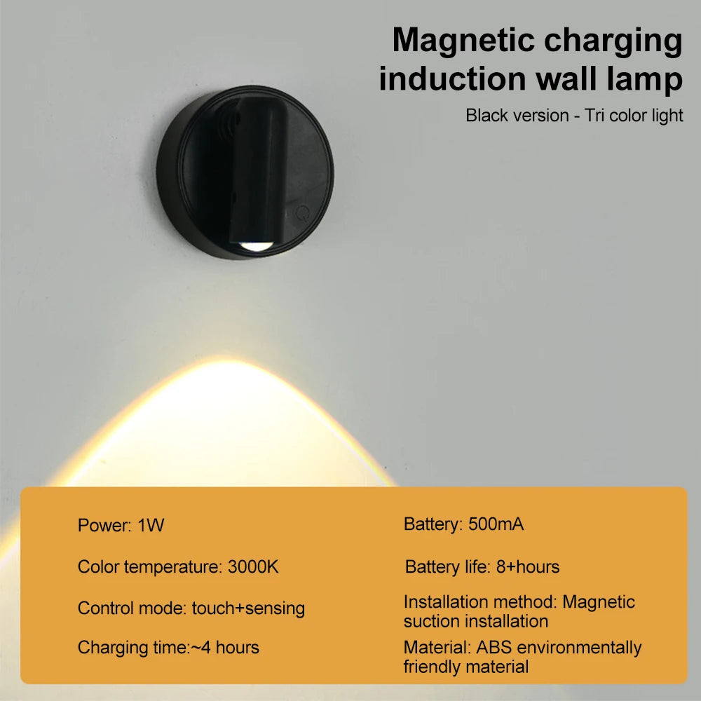 lampe murale led rechargeable aimant magnétique tactile beige noir moderne minimaliste