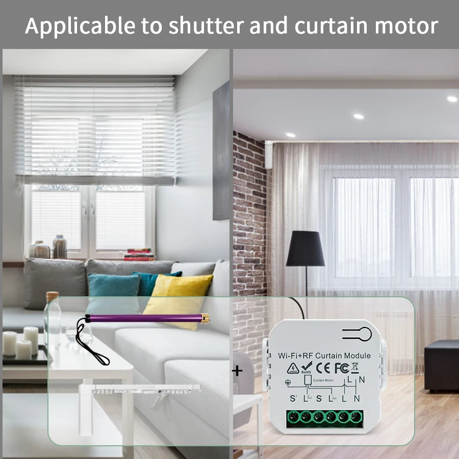 module rideau intelligent wifi rf blanc commande vocale programmation timer deux télécommandes smartphone moderne
