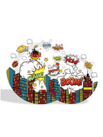 assiettes jetables multicolores illustration ville pop art kaboom pow wow anniversaire événement festif