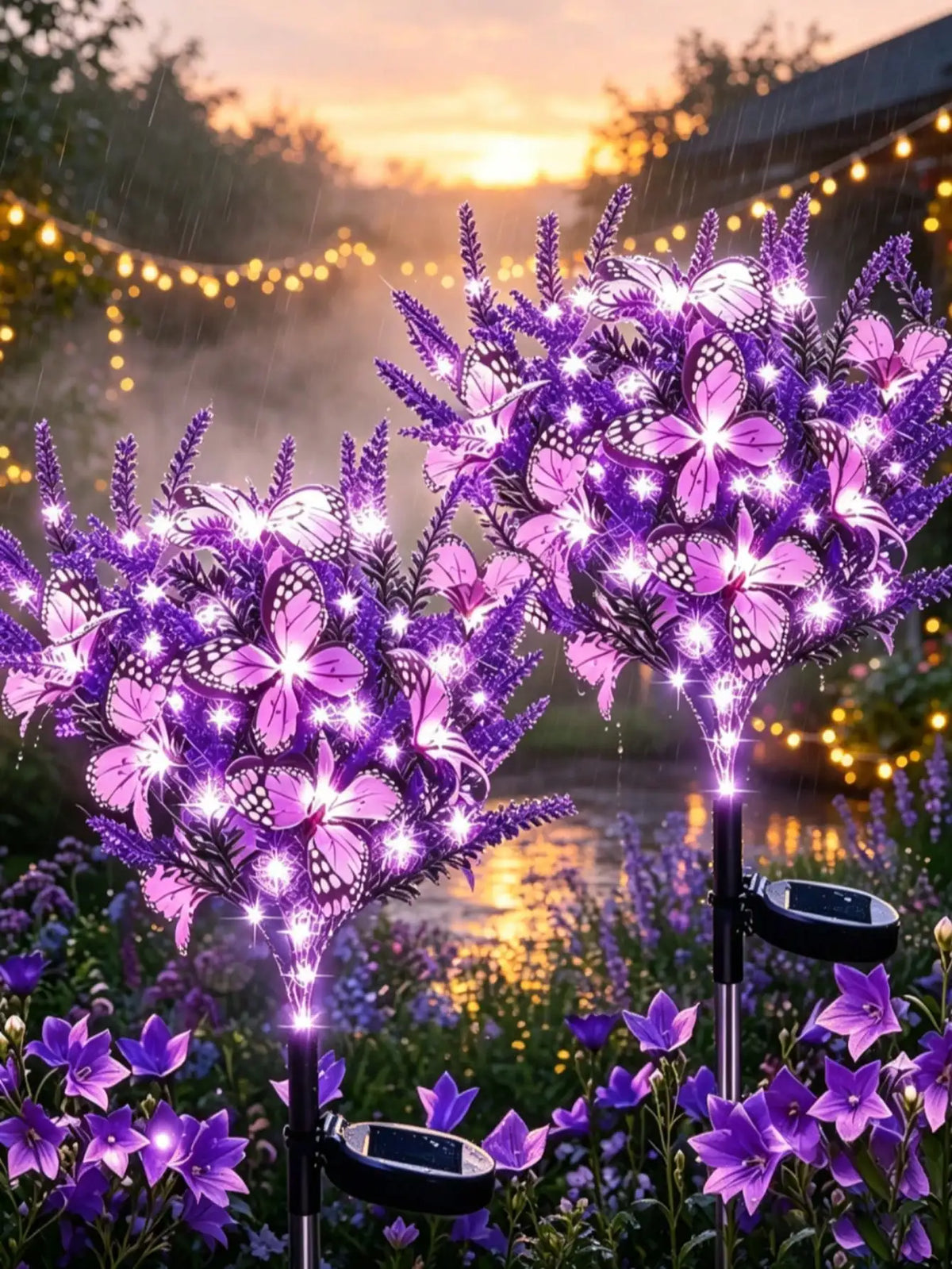 bouquet lumineux violet papillons fleurs moderne extérieur décoration jardin tringle