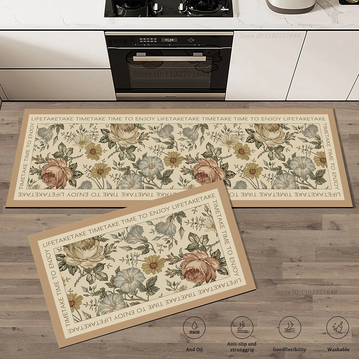 tapis cuisine antidérapant épais motif fleurs velours crystal sol salle bain intérieur