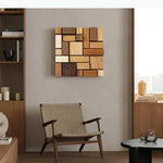 décoration murale bois assemblage moderne tableaux rectangulaires couleurs variéesintérieur minimaliste