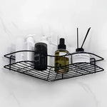 étagère d'angle moderne noir blanche grille métallique imperméable clips adhésifs bouteilles flacons verres salon
