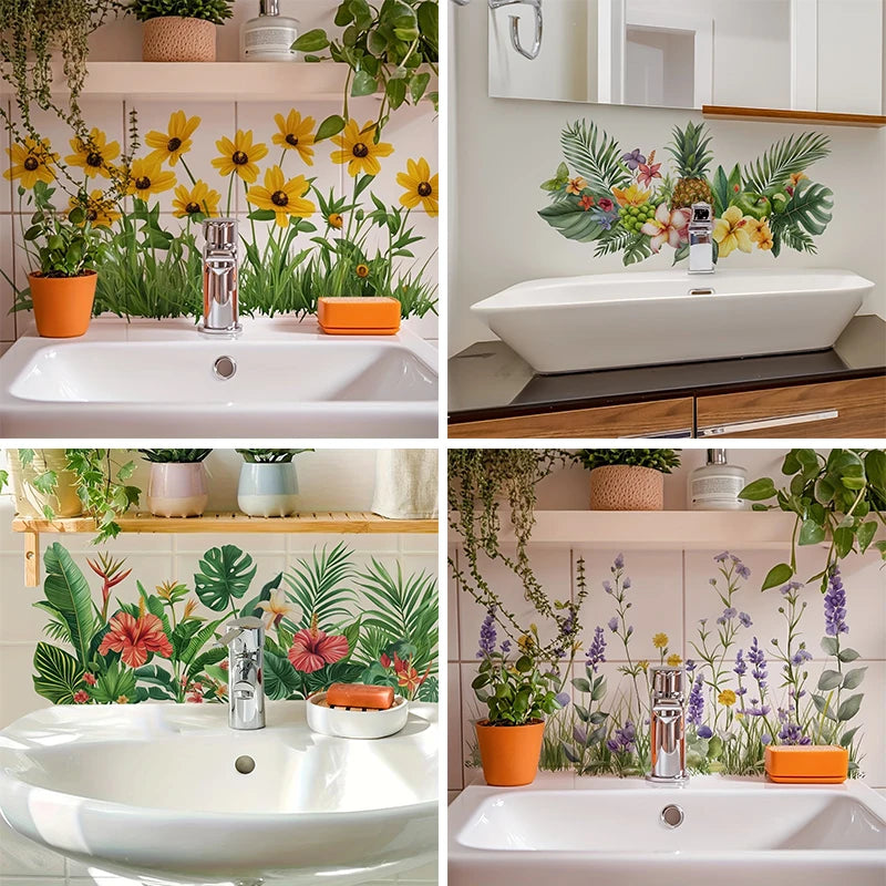 sticker mural fleurs plantes fruits exotiques coraux adhésif amovible résistant eau naturel exotique salon