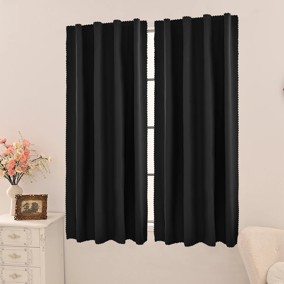 rideau moderne polyester opaque noir uni salon 60x100cm 60x130cm 60x150cm 60x200cm