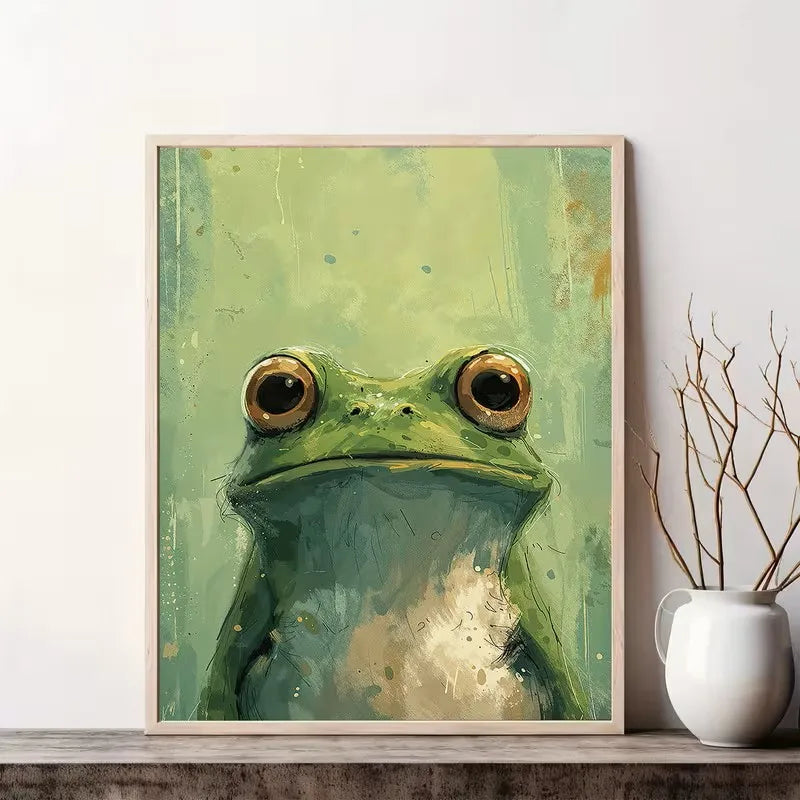 tableau abstrait vert blanc peinture grunge contemporain sans cadre encre toile mur vertical appartement