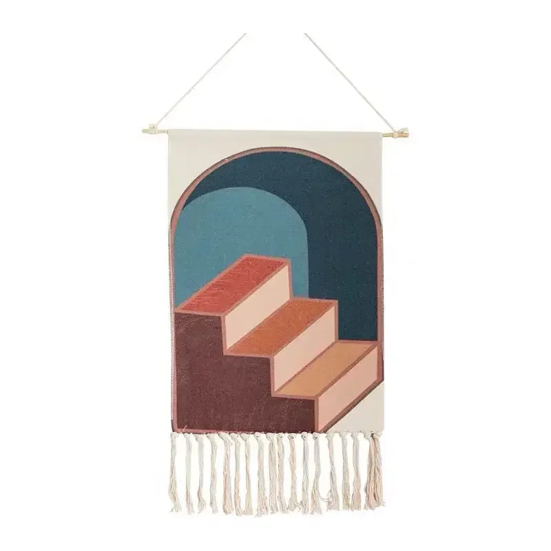 tapis suspendus géométrique franges moderne beige rose bleu vert noir gris