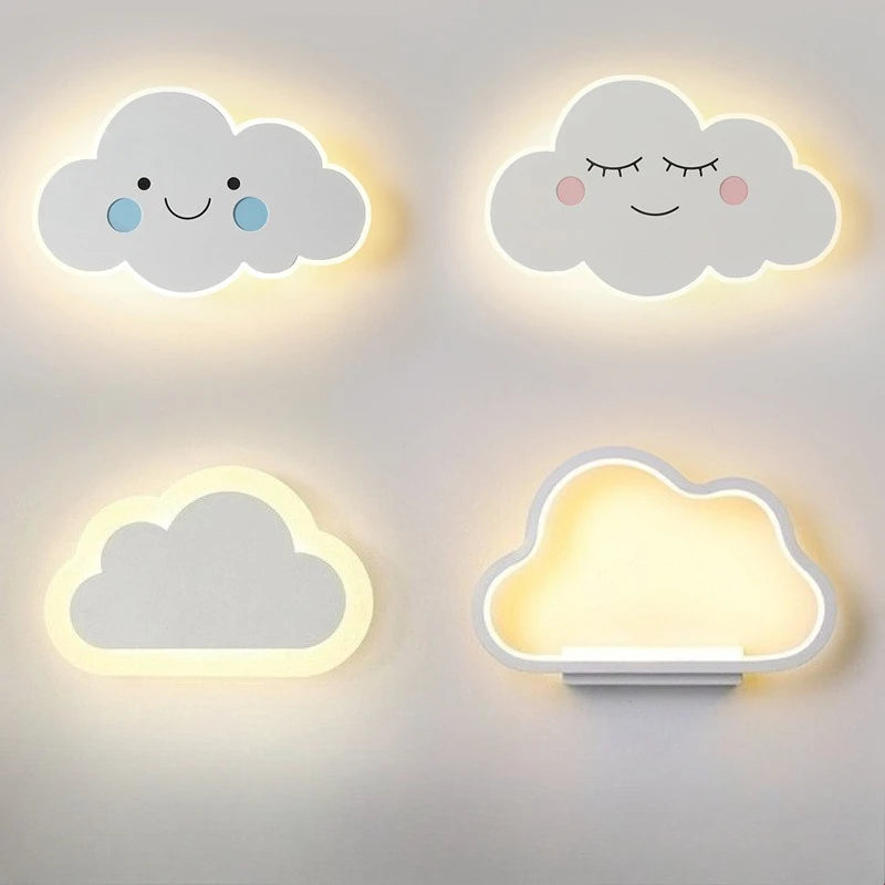 lampe murale nuage enfant blanc yeux sourire moderne chambre coucher étude entrée