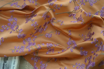 tissu polyester orange violet motifs floraux robe jupe coussin sac élégant bricolage