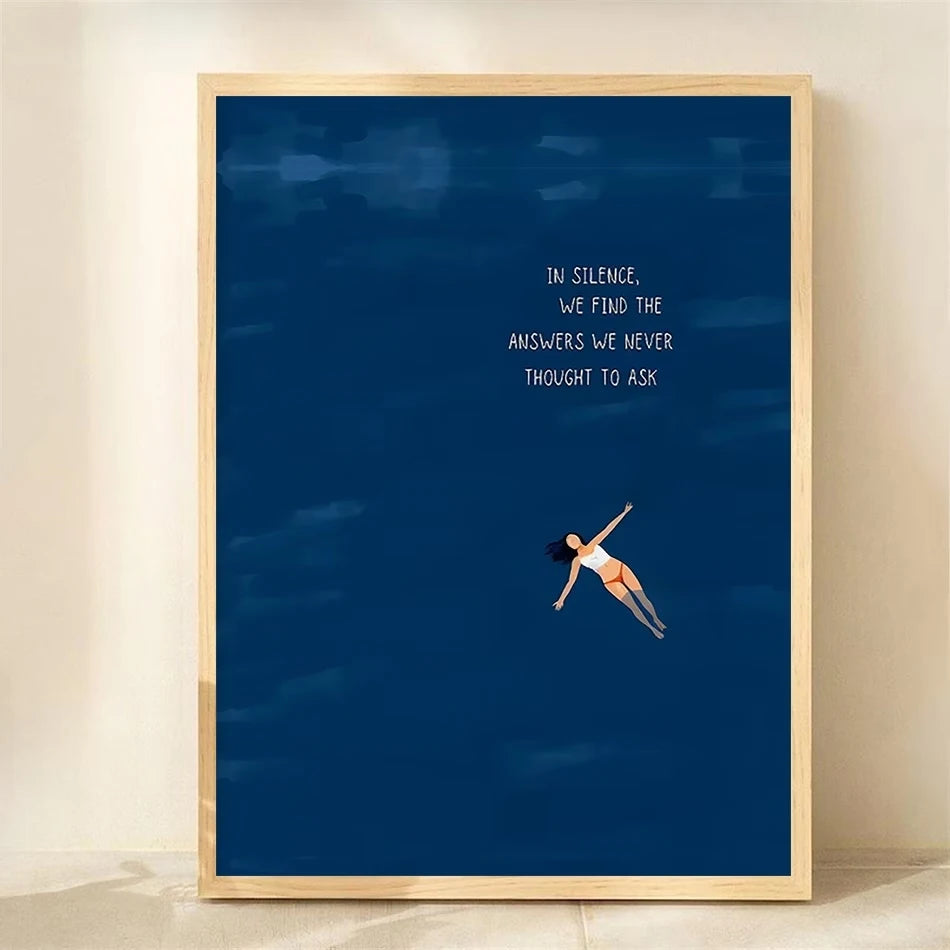 affiche murale moderne minimaliste nageurs bleu foncé cadre mural décoration chambre salon