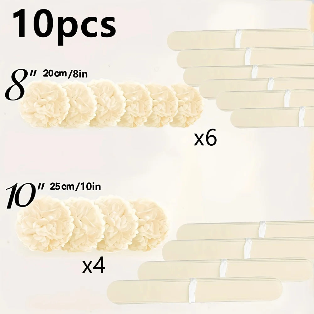 pompons tissu blanc crème plissés décoration festive suspension 20cm 25cm pack 10