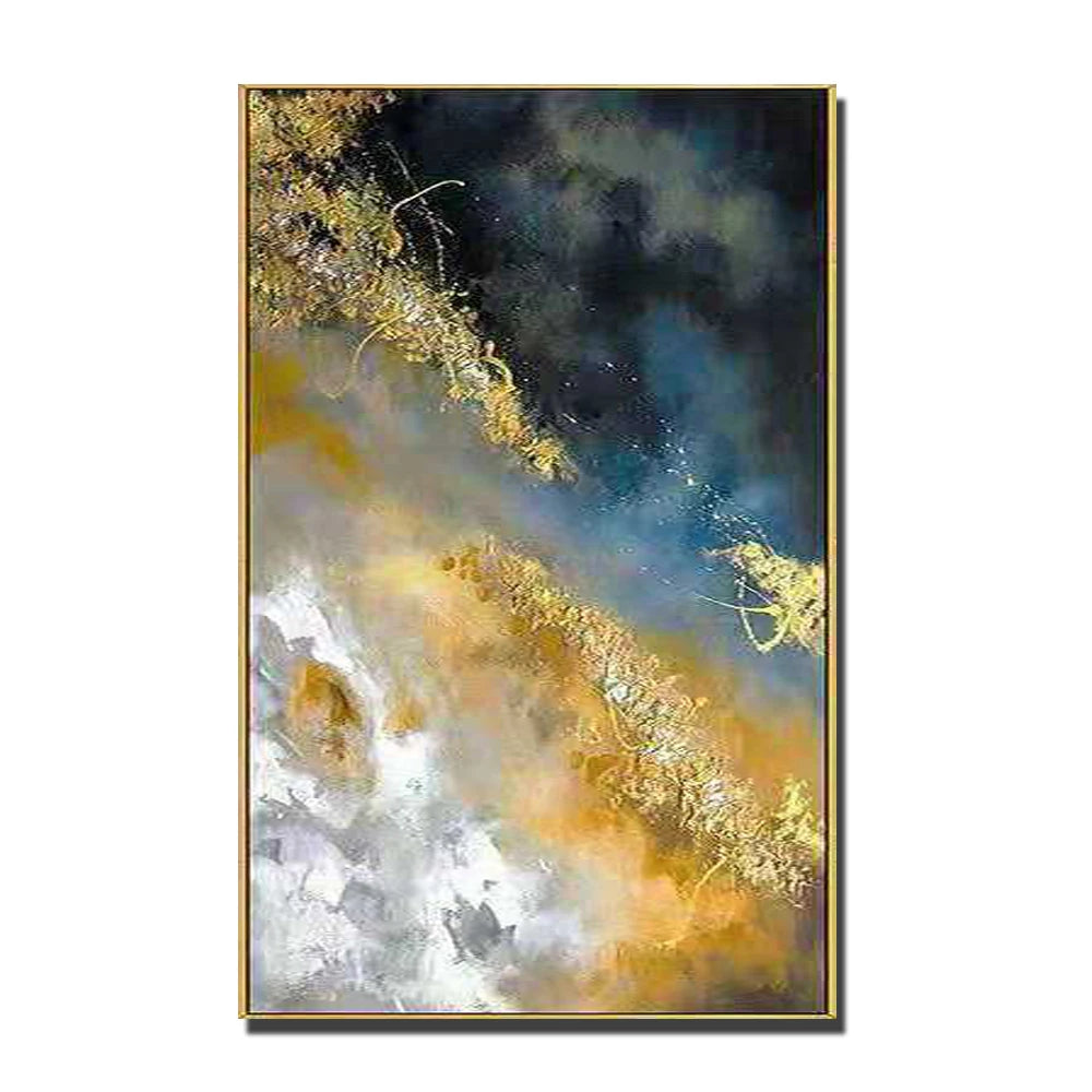 tableau abstrait moderne peintures l'huile noir bleu gris orange blanc toile rectangle vertical sans