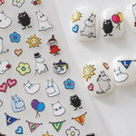 sticker adhésif ongle moomin dessins animés personnages ballons coeurs fleurs