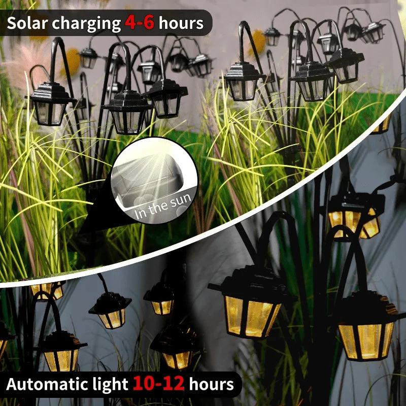 lanternes solaires vintage hexagonales LED noires lumière orangée jardin extérieur