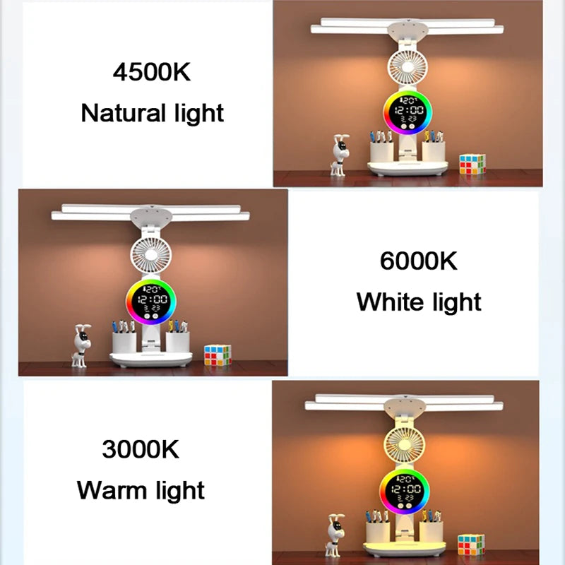 lampe rechargeable led moderne horloge ventilateur blanc multifonctionnelle tasses stylos rubik cube figurine chien