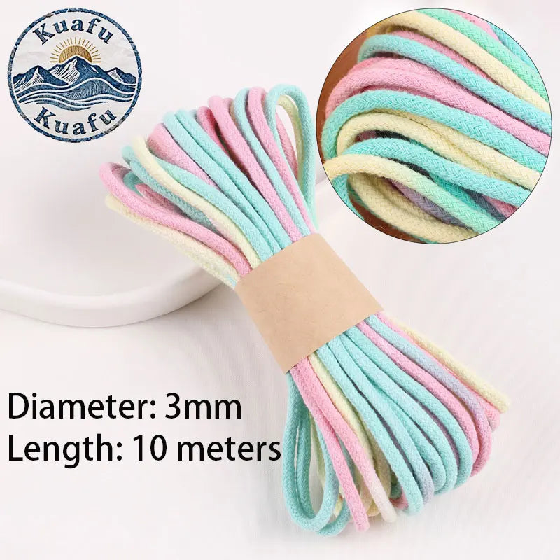 corde coton 10mètres 3mm rayures horizontales rose blanc gris vert bleu orange jaune texturée