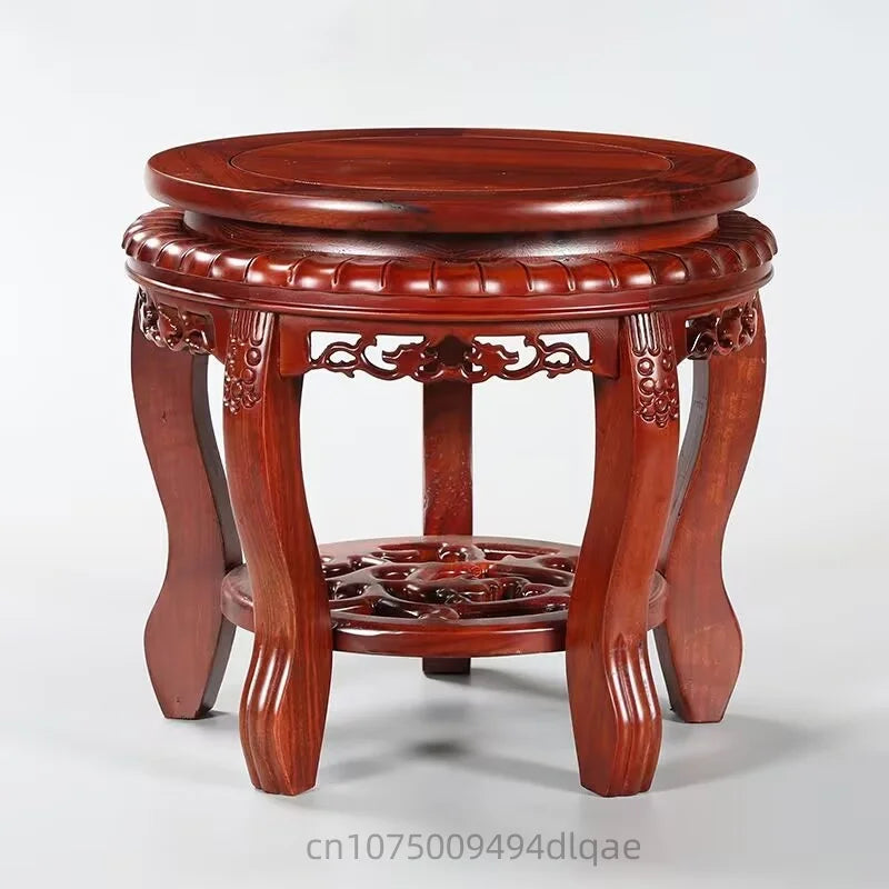 support bois sculpté asiatique traditionnel base plante décoration intérieure vintage trépidation florale complexe