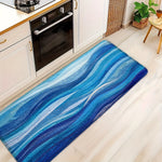 tapis moderne bleu rayures ondulées imperméable antidérapant bain entrée salon extérieur