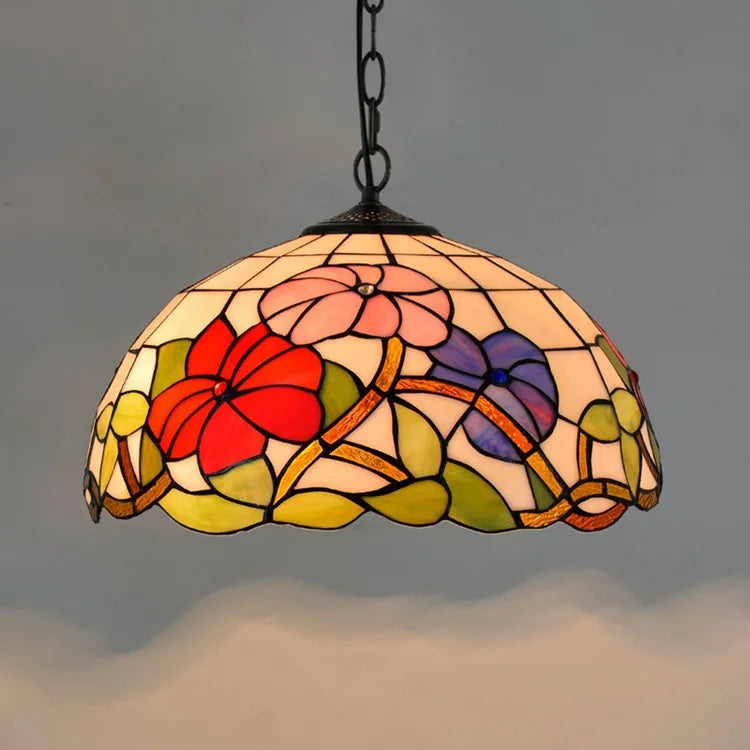 Lampe suspendue Tiffany mosaïque fleurs multicolore opacité chaîne salon chambre