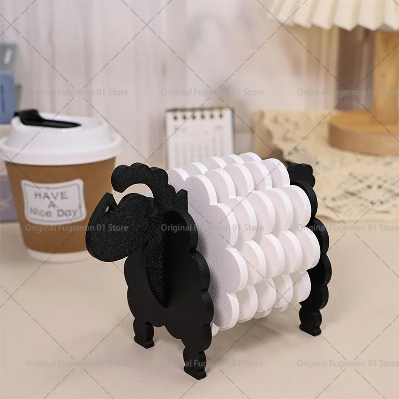 porte tasse mouton noir blanc laine ondulée sous verres nuages modernes