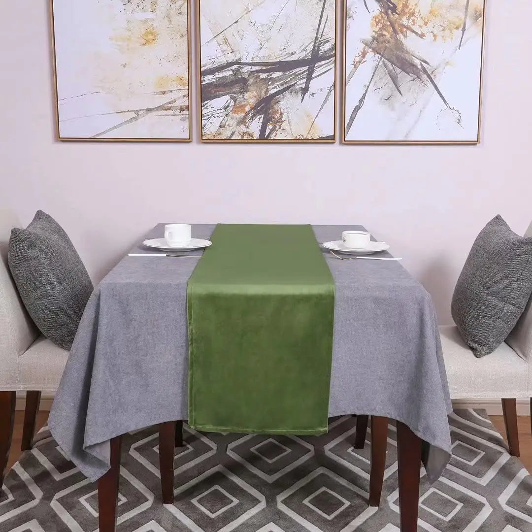 champagne vert olive chemin table velours moderne décoration noël halloween mariage anniversaire famille festive