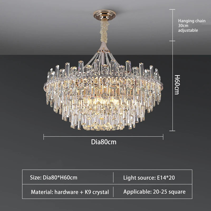 lustre pendentif cristal transparent feuilles dorées salon étude classique 2000 82000lm 90 260v