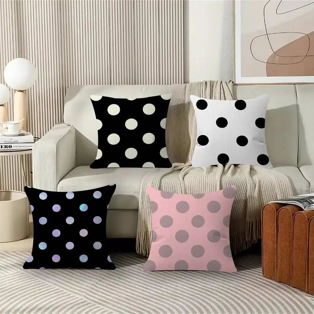 housse coussin carré motif pois animal compagnie moderne polyester coton noir blanc chambre lit