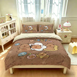 ensemble literie enfant mignon couvre lit taies oreiller motif personnages anthropomorphes kawaii