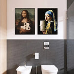 Détail de l'impression sur toile Mona Lisa avec rouleau de papier toilette