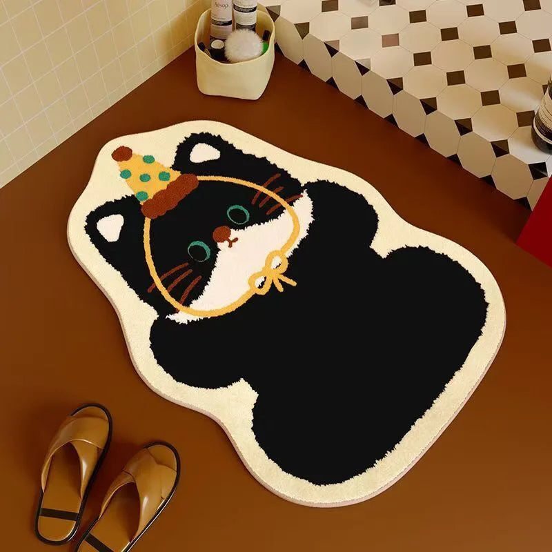 tapis bain antidérapant peluche motif chien chat décoratif doux salle bain maison