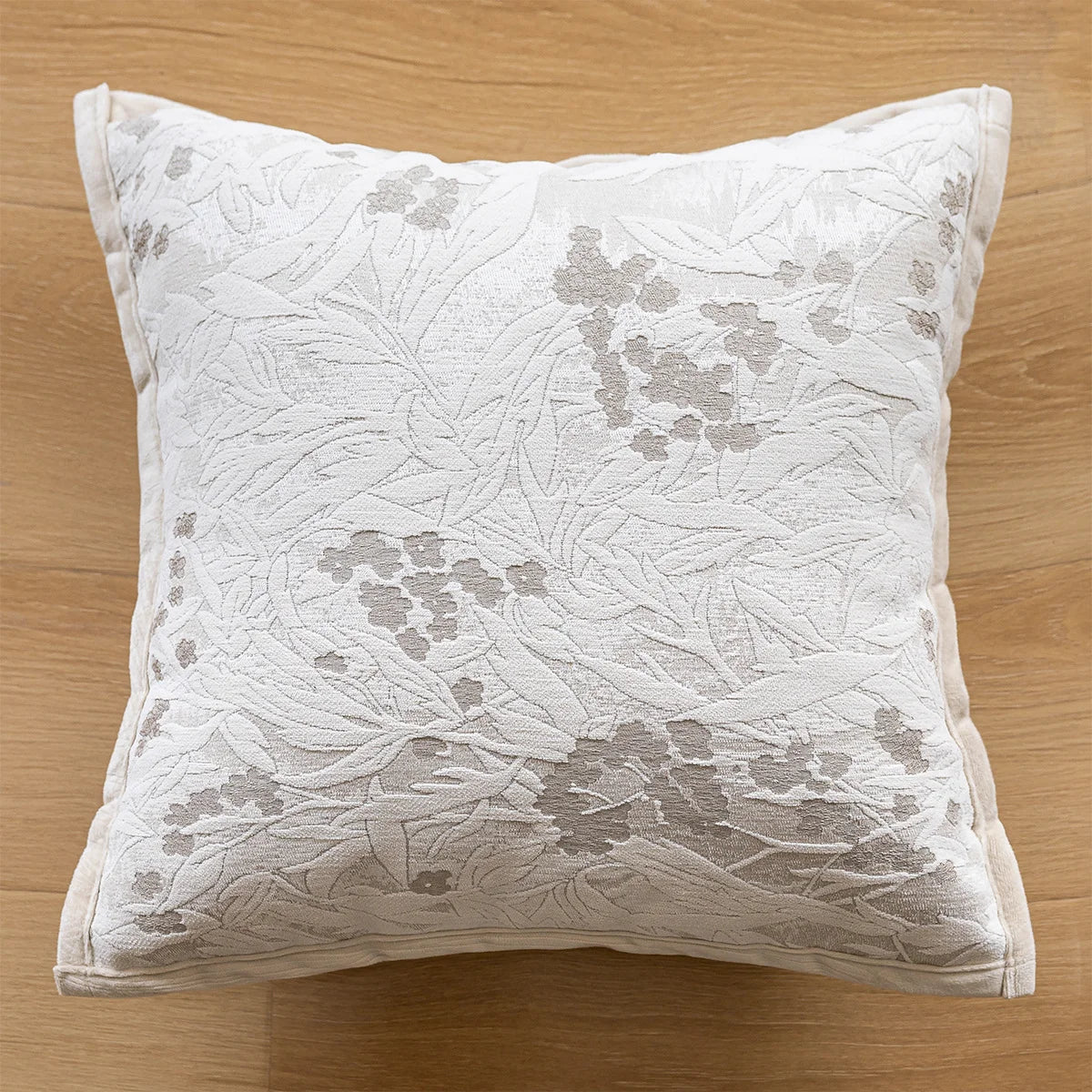 housse coussin carrée jacquard motif floral vert beige gris décoration salon chambre moderne chic
