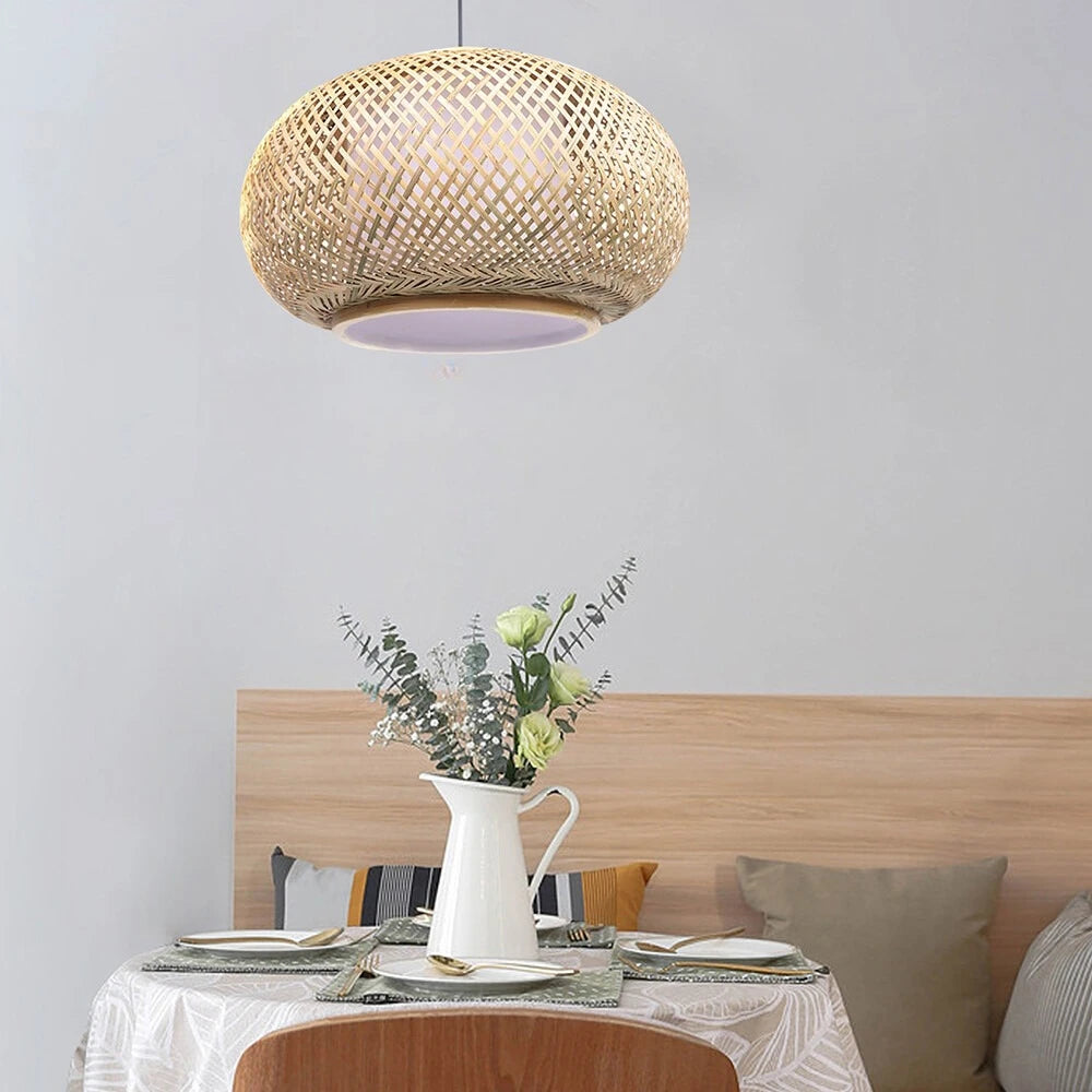 suspension lumineuse moderne bambou naturel 40cm 50cm 60cm beige opacité tissée rustique