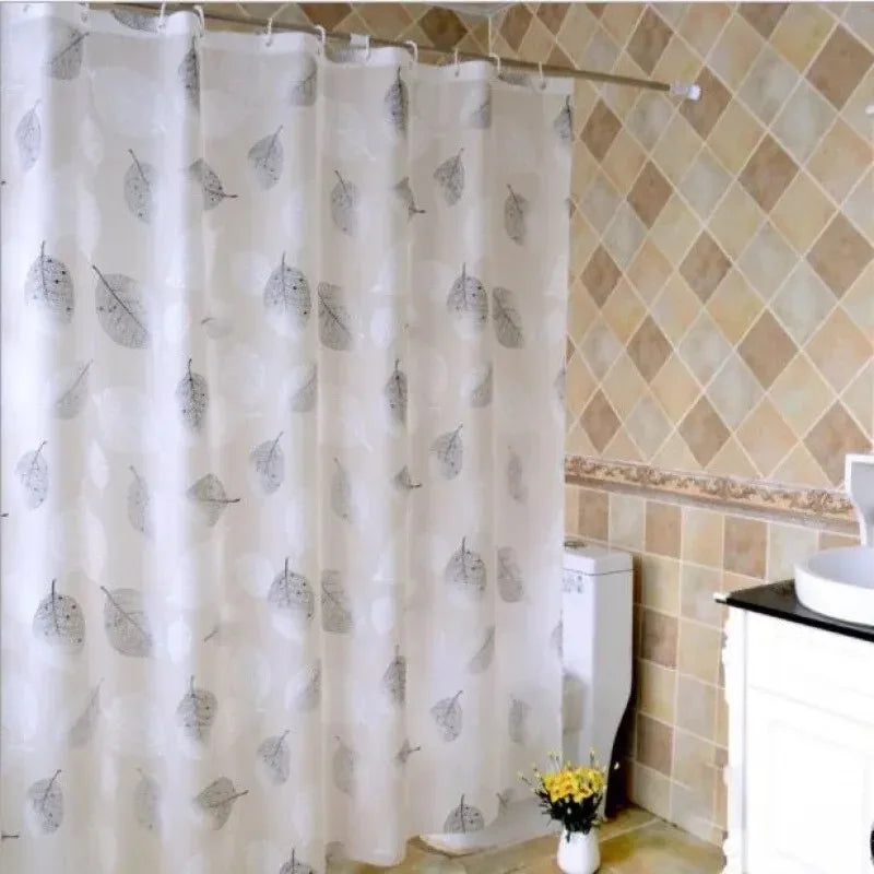 rideau douche semi transparent feuilles motif naturel moderne blanc gris argenté métalliques