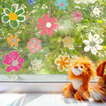 stickers fenetre decoratifs fleurs arc ciel multicolores adhésifs pvc naturel artistique