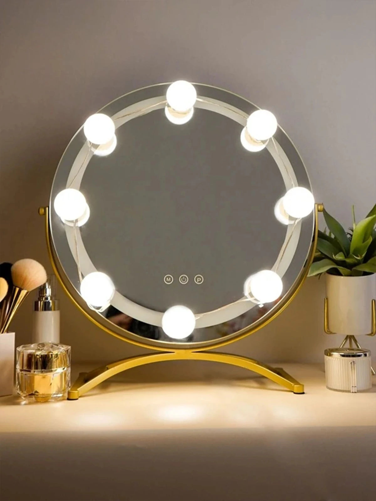 miroir maquillage lumière led blanc moderne interrupteur tactile câble usb 10 ampoules sphères