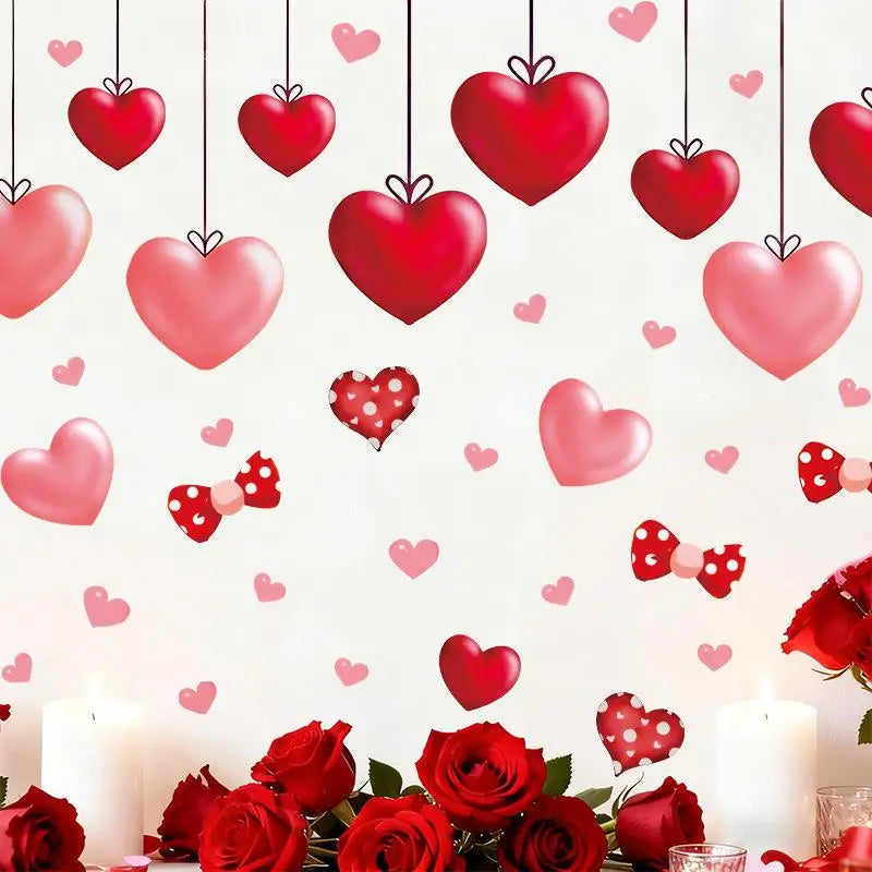 stickers muraux coeurs rouge blanc adhésifs décoration romantique fête saint valentin maison restaurant