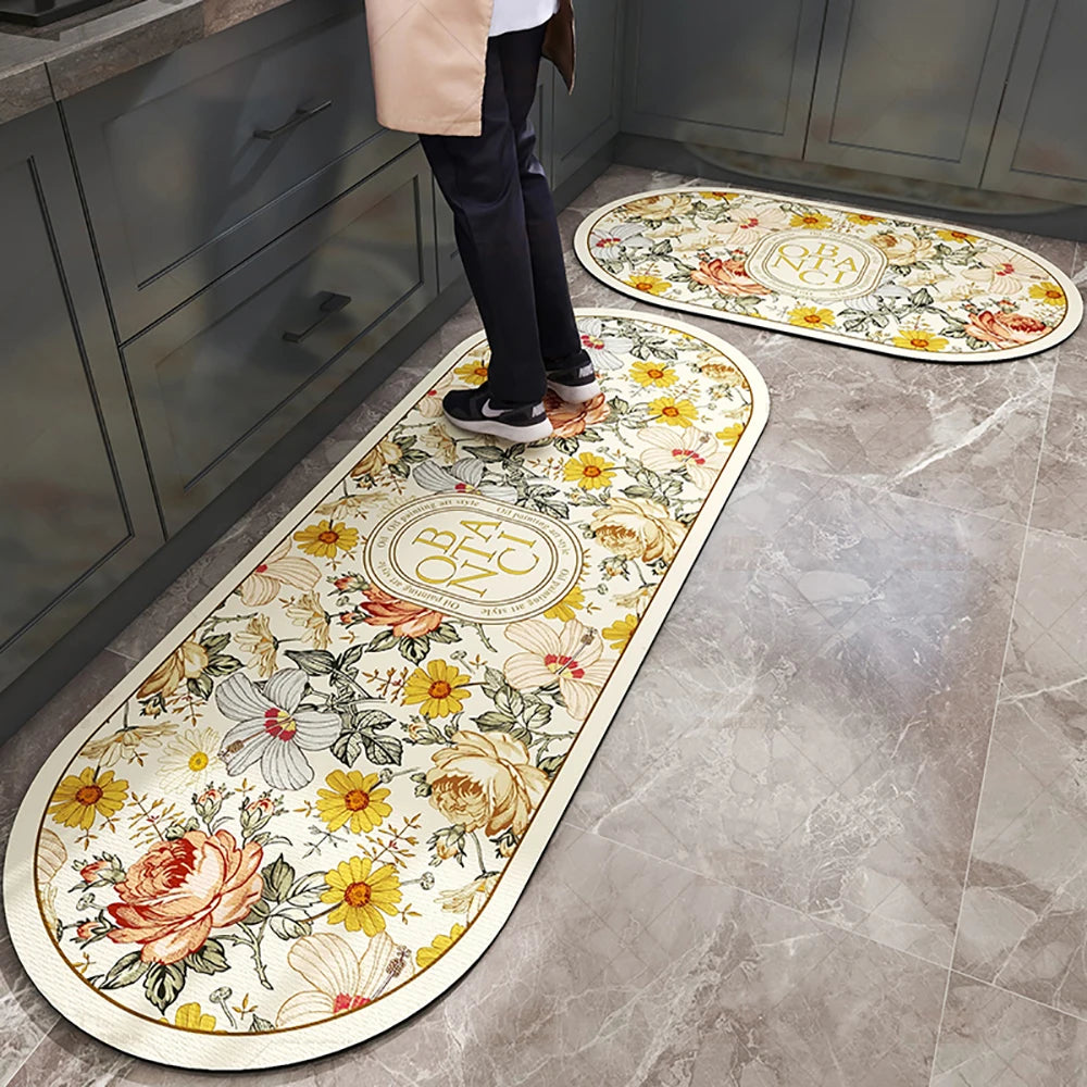 tapis sol antidérapant couleur beige floral classique intérieur extérieur cuisine salon