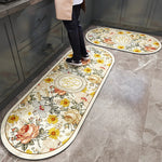 tapis sol antidérapant couleur beige floral classique intérieur extérieur cuisine salon