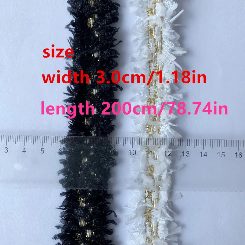 rubans frangés dorés blancs noirs 100 polyester largeur 3cm longueur 2mètres mariage décoration élégante
