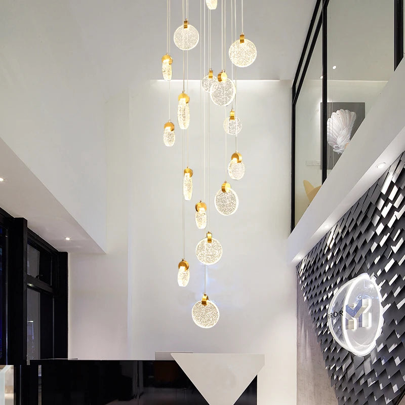 suspension lumineuse moderne cristal transparent dorées salon restaurant chambre principal
